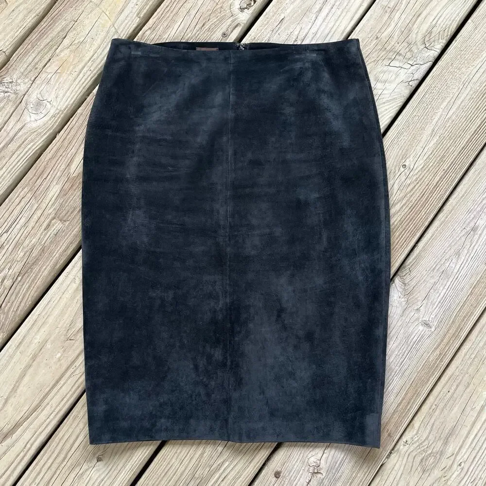 Danier Women's Black Suede Pencil Skirt Double Zip Size 8